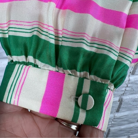 J.CREW Collection Green/Pink/Ivory Striped Silk Blouse with tie at neck Medium - Picture 4 of 11